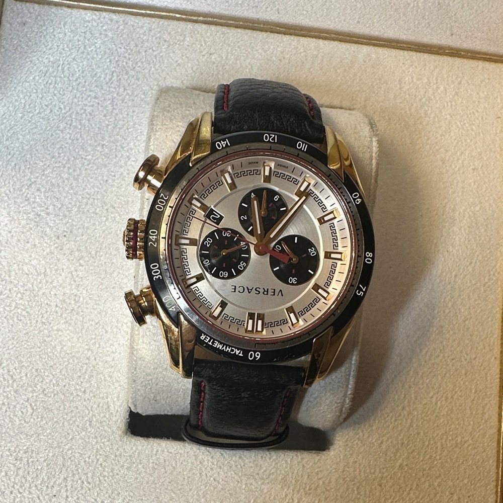 Versace Gold and Black Leather Chronograph Watch - Picture 7 of 17